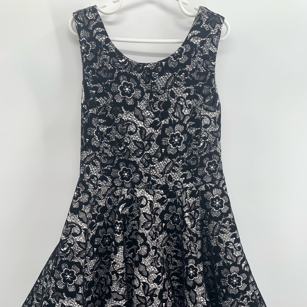 Girl’s Black & White Formal Dress, Church, Easter, Floral Pattern, Kids, Knee